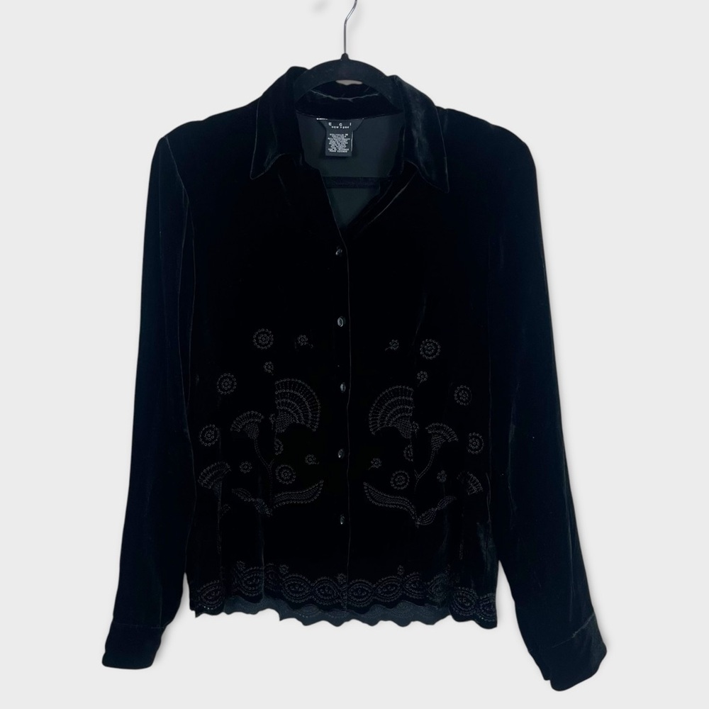 ECI New York Velvet Long Sleeve‎ Top Medium Eyelet Whimsigoth Grunge Witchy Y2K